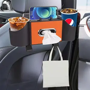 Car Seat Back Storage Box Napkin Holder, Dual Cup Holders Drink Stand, Phone Holder, Multi-Functional Car Interior Accessories