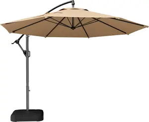 Summer Essentials 10ft Offset Patio Umbrella with Base Included, Cantilever Offset Hanging Patio Outdoor Market Adjustable Umbrella UPF50+ UV Protection with Easy Tilt and Crank for Pool Deck and Garden  Umbrella for Patio, fathersdaygift