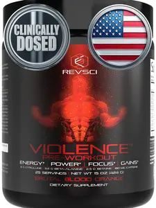 REVSCI VIOLENCE Pre Workout Powder for Men & Women 180mg Caffeine L Citrulline Beta Alanine 25 Servings Fitness Boost Energy Power Focus Gains Supplement Clinically Dosed US Edible