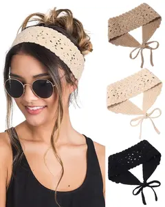 3PCS Hippie Hair Bandanas Headbands for Women Boho Headband Knit Hair Bands Floral Head Wrap for Girls
