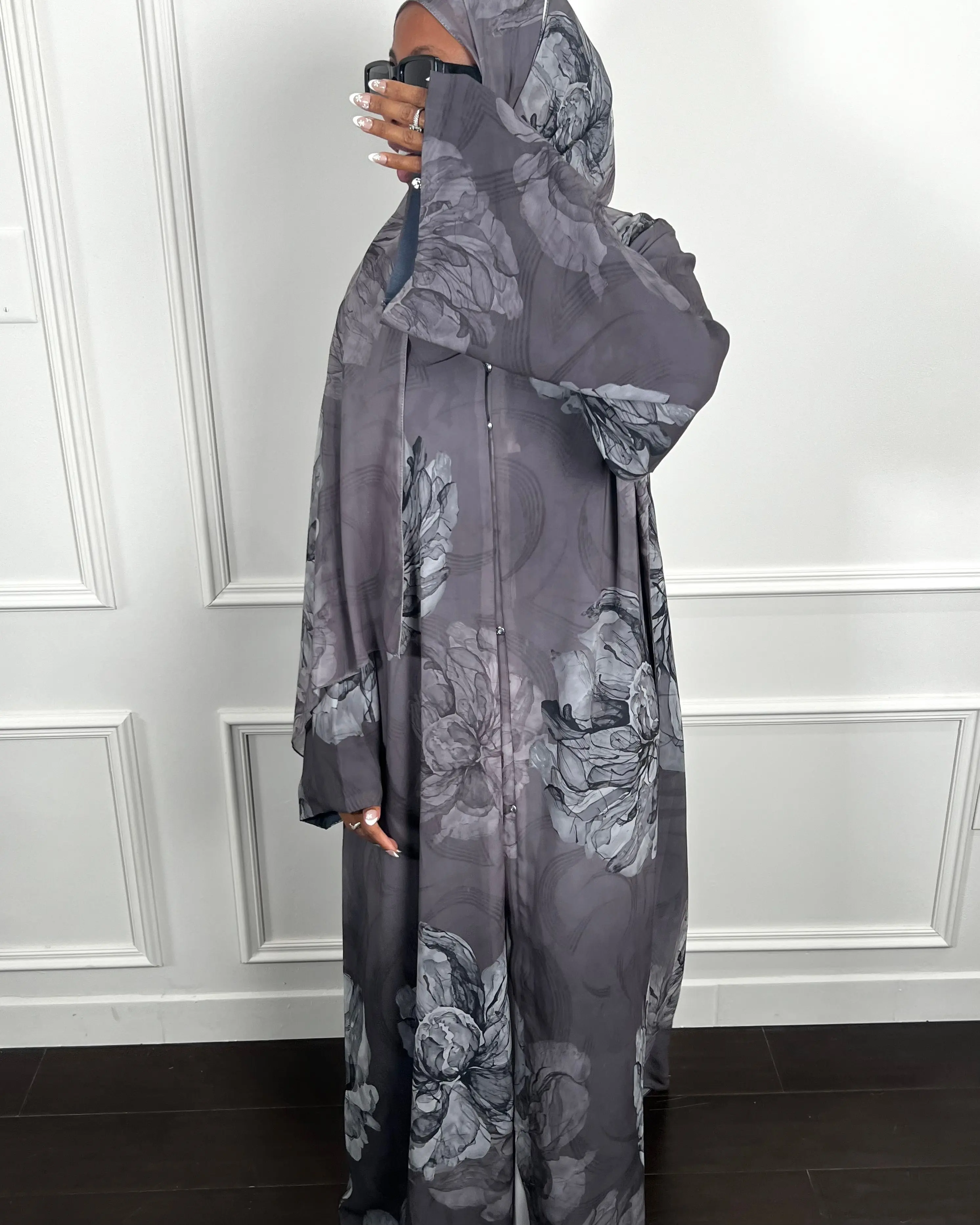 Faiza  Double Chiffon Open Abaya