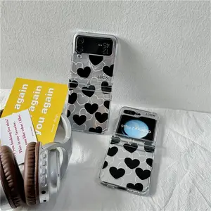 Black Heart Silver Phone Case For Samsung Galaxy Z Flip 7 6 5 4 Protective Back Cover For ZFlip5 ZFlip6 ZFlip7 Case Shell