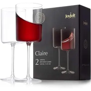 JoyJolt Claire 14oz Red Wine Glass Set. Large Glasses Set of 2 Crystal Glasses. Elegant Wide Rim...