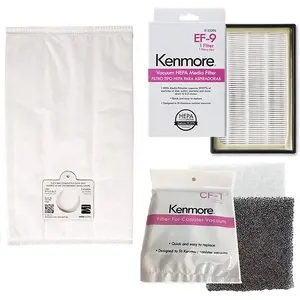 6 Kenmore 53292 Type Q / C HEPA Filtration Canister Vacuum Bags, 1 Kenmore CF1 81002 Motor Chamber Filter, 1 Kenmore EF9 53296 HEPA Exhaust Filter, Fits Elite 21814