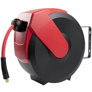 Retractable Air Hose Reel, 50ft x 3/8" Hybrid Air Hose Max 300PSI, Air Compressor Hose Reel, Auto Rewind & 180° Swivel - Wall/Ceiling Mount for Workshops