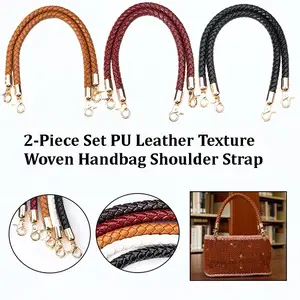 2pcs PU Leather Textured Braided Handbag Strap Set with Golden Spring Buckle, Adjustable and Replaceable Shoulder Strap, Multifunctional DIY Craft Strap Suitable for Handbags, Wallets, and Crossbody Bags.
