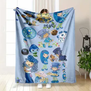 Blueberry Muffin Flannel Fleece Blanket Cartoon Character Pattern with Sweet Berry Elements UltraSoft Lightweight Cozy Plush Throw for Bed Couch Sofa Living Room Camping Travel Picnic Home Decor Decorating