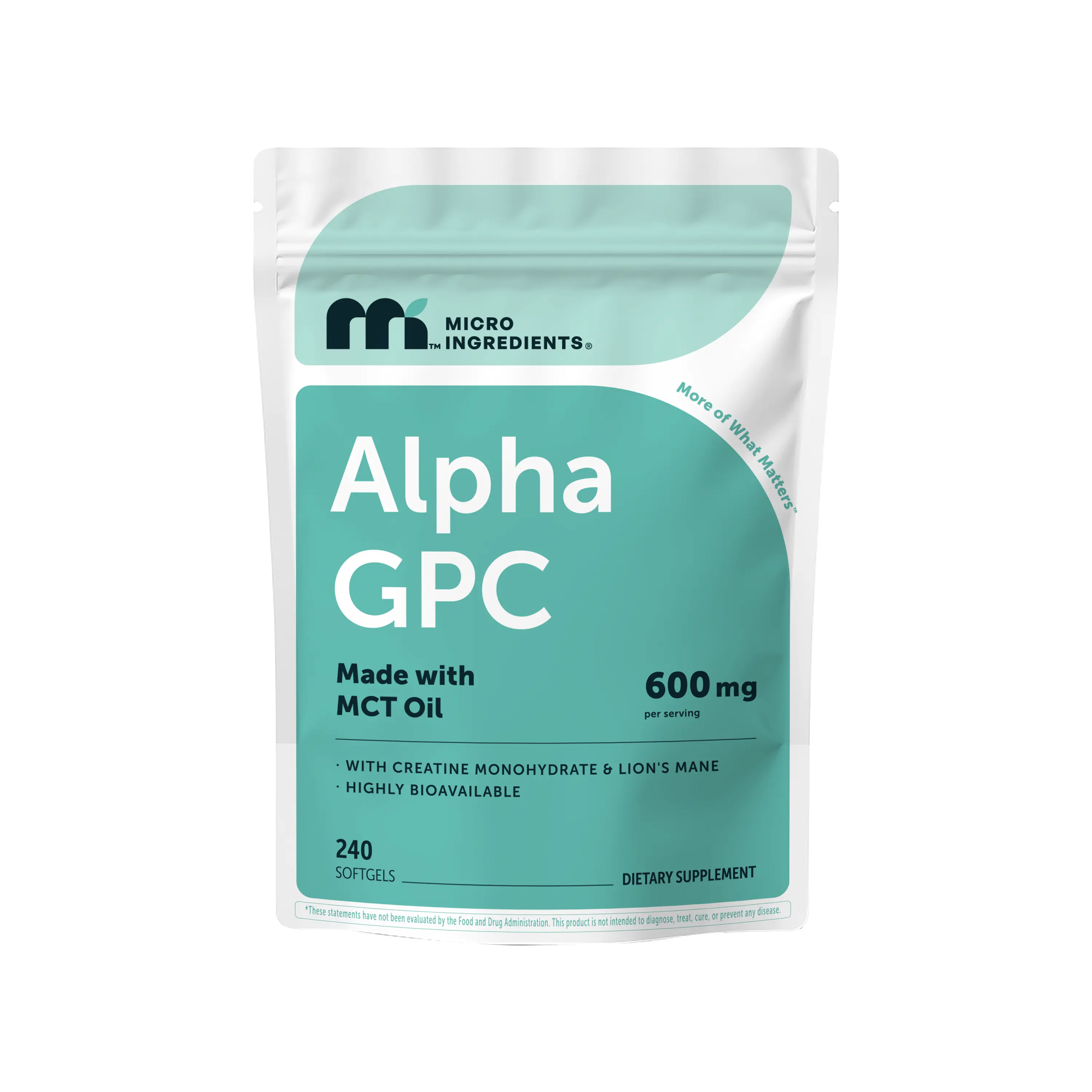 Micro Ingredients Alpha GPC 600mg with MCT Oil, 240 Softgels