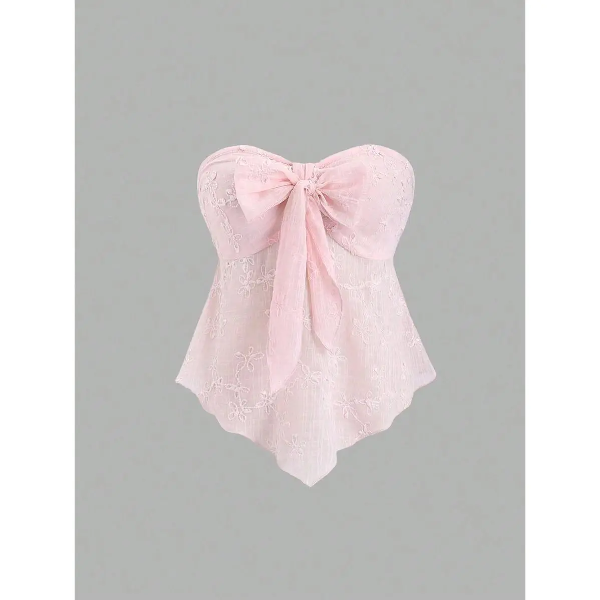Textured Fabric Knot Front Strapless Top Y2K Outfit