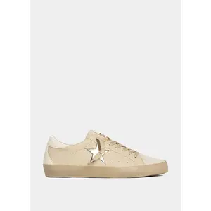 PAULA Oatmeal Sneaker with Faux Textured Leather Upper Tonal Matte Star & Faux Suede Heel Tab Color-Matched Laces