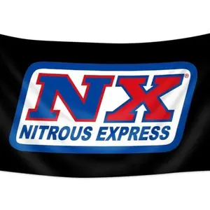 Nitrous Express banners and NX-Racing banners are single-sided printed backdrops suitable for indoor and outdoor decoration, houses, patios, garages, and other locations.