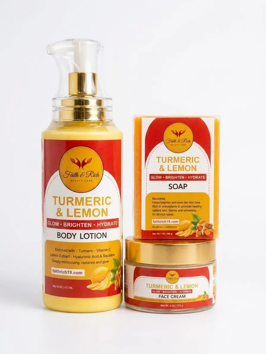 Turmeric & Lemon Skincare kit - Hydrating body care, Gentle facial moisturizing, Turmeric & lemon hydrate skin care, leaves skin moisture and soft complete skin care routine Hyaluronic Acid Cream Soap  Lotion Moisturizer Moisturizer Skin Repair Serums