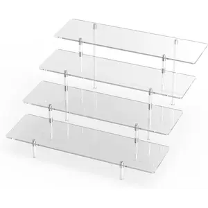 Display Riser Stand Shelf Clear 4 Tier Cupcake Stand Perfume Display Holder Figures Desktop Decoration and Organizer  Toys Retail Display Rack Candy Dessert Buffet 4 Step Collection (1 PACK)