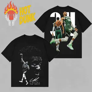 [ Dunk Nation ] Giannis Antetokounmpo #34 Vintage Graphic T-Shirt, Wembanyama  Basketball Tee, Antetokounmpo Streetwear Apparel, Oversized Unisex Fan Gift