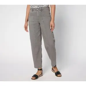 LOGO by Lori Goldstein Petite Black Barrel Leg Ankle Jeans
