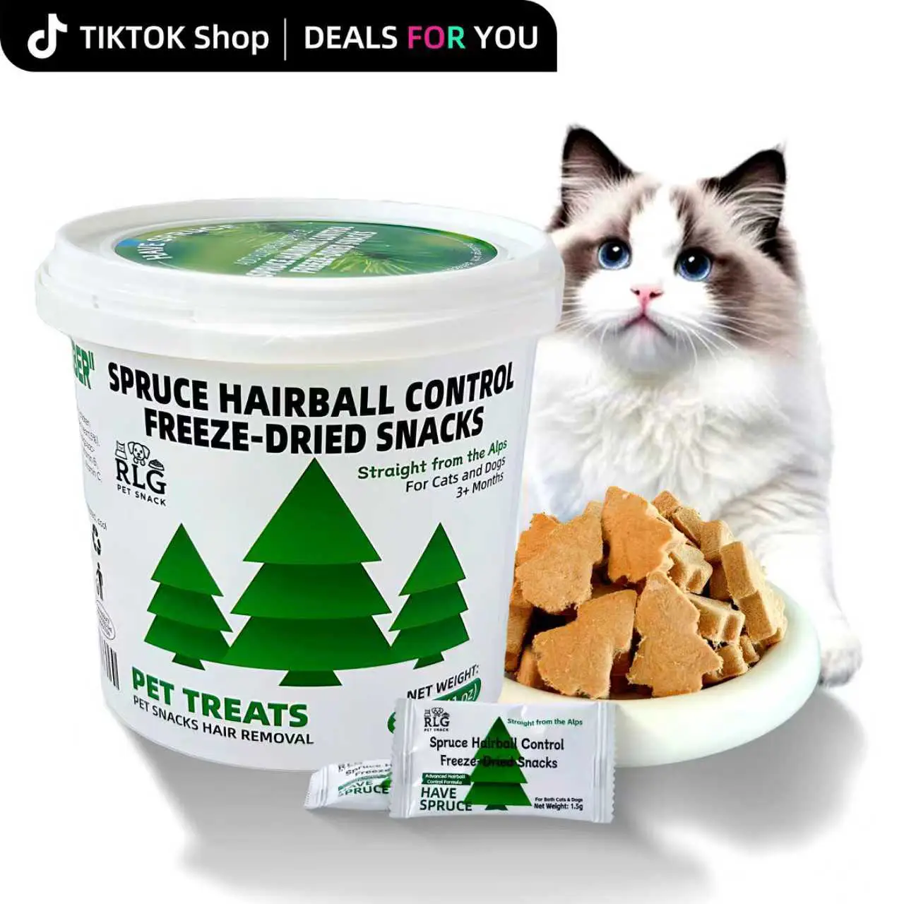 RLG 27 Treats -Serve Packs - Fresh Small-Batch Spruce Fiber Freeze-Dried Cat Treats fo「Hairball Control, Dental Care & Digestive Support-ALL-Natural