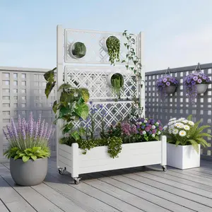 [4 Universal Casters] 61.2"H Freestanding Garden Trellis Planter Box, Drainage Holes, Raised Bed for Climbing Vine Plants, Indoor/Outdoor Use for Balcony Patio Courtyard Yard, Elevated Flower Box