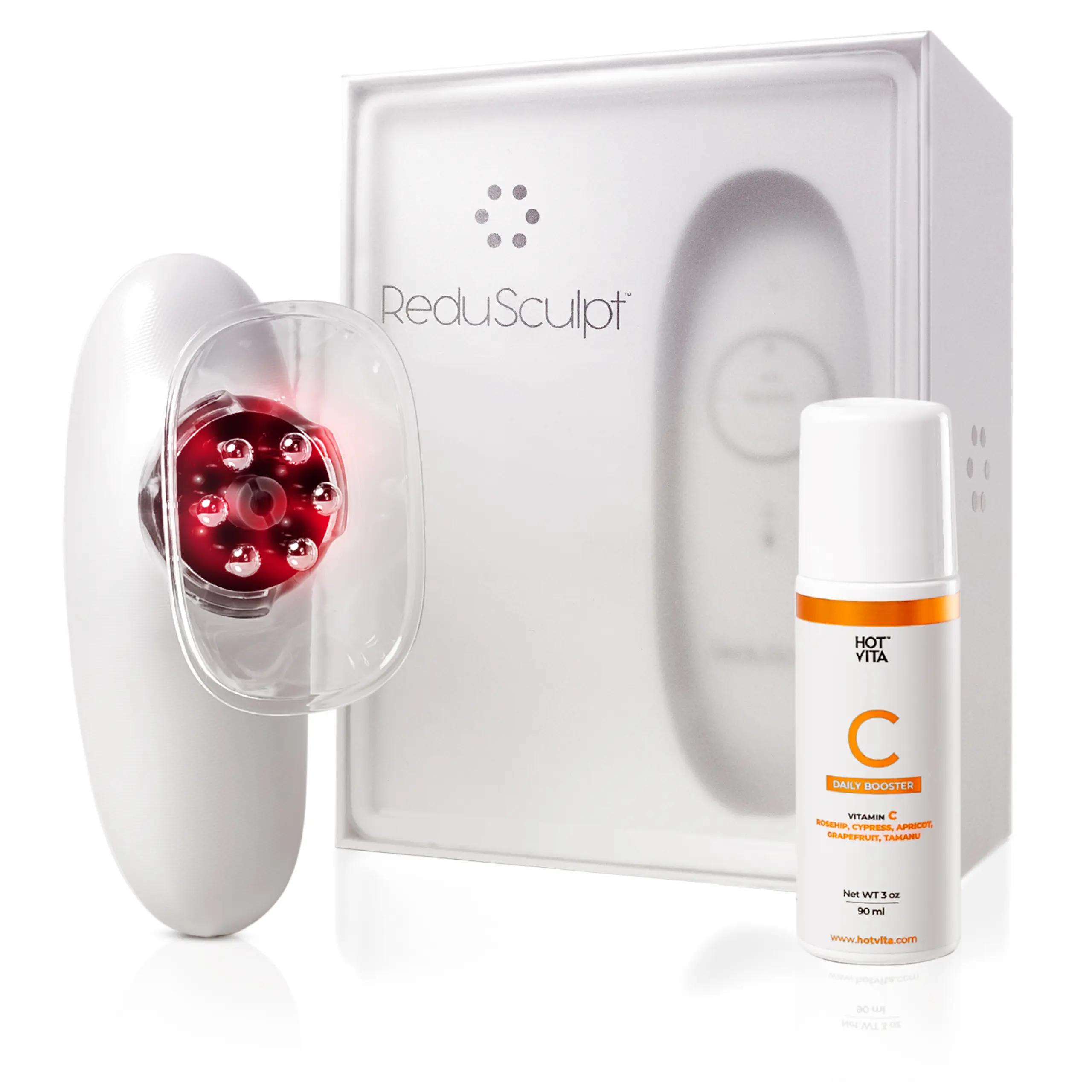 Redu Sculpt Electric Massage Device Bundle with Vitamin C Body Oil – Rechargeable Handheld Massager with Massage Accessories