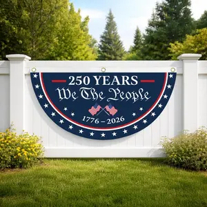USA Semiquincentennial Semicircular Flag, 1776-2026 Patriotic Fence Decor, We The People 250th Anniversary Non-Pleated Fan Flag