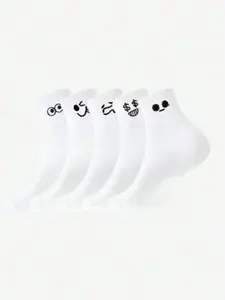 Women's Cartoon Face Print Mid-Calf Socks, Striped, Japanese Style, Casual Sports, Cute All-Seasons, Everyday Wear