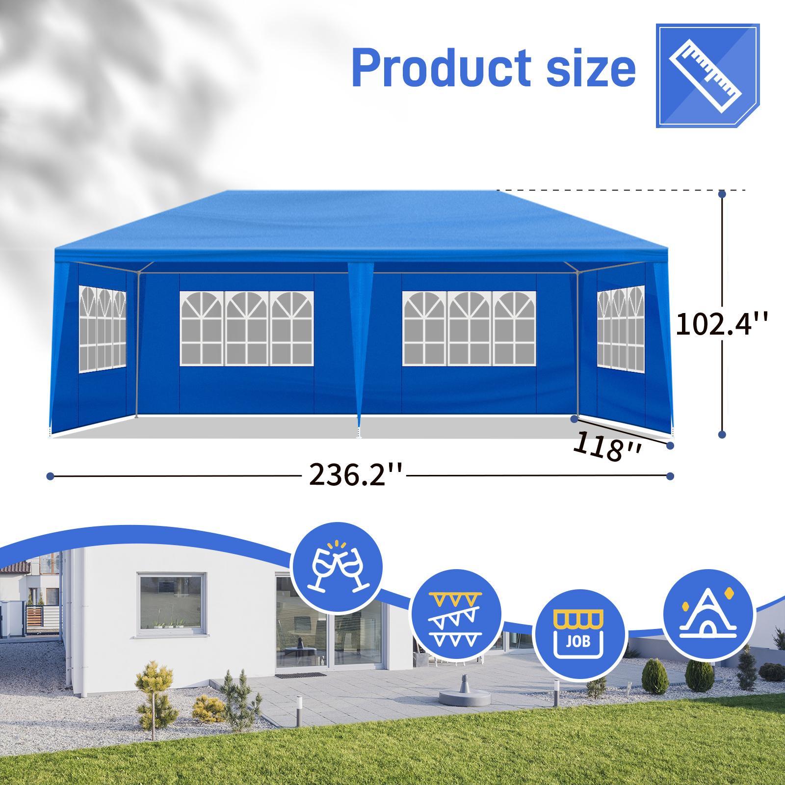 Patio Wedding Camping Backyard Party, 10'x20' Blue Waterproof Canopy with 6 Removable Sidewalls, Outdoor Gazebo Tent