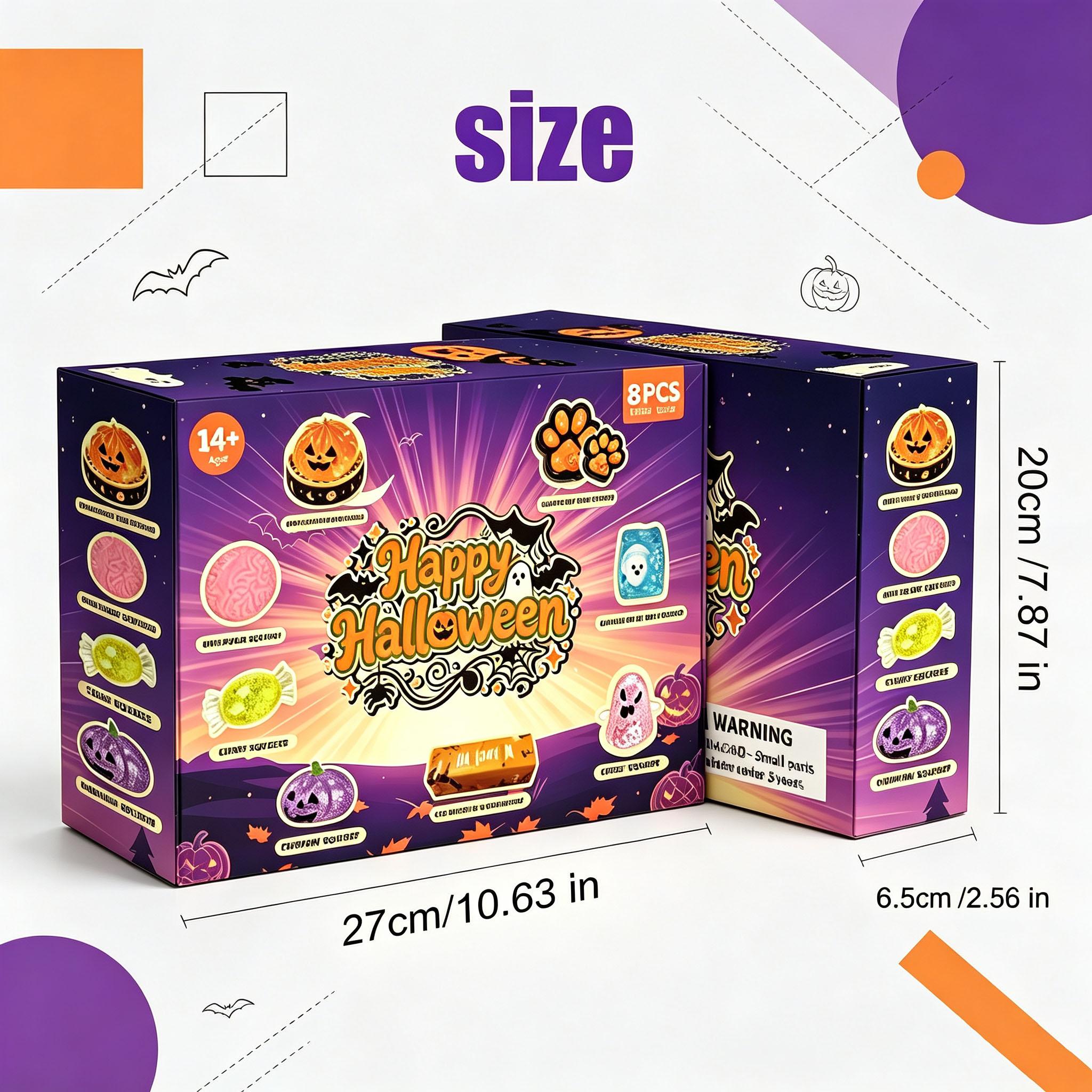 8-Piece Halloween Squishy Gift Box, Malt Sugar Stress Relief Fidget Toys, Sensory Toy Bundle, Creative Slow-Rebound Squishies, 8 Unique Spooky Designs, Halloween Party Favors & Holiday Gifts