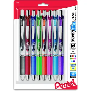 Pentel EnerGel RTX Retractable Liquid Gel Pen, (0.7mm), Medium Line, Metal Tip, Assorted Ink, 8 (BL77BP8M)
