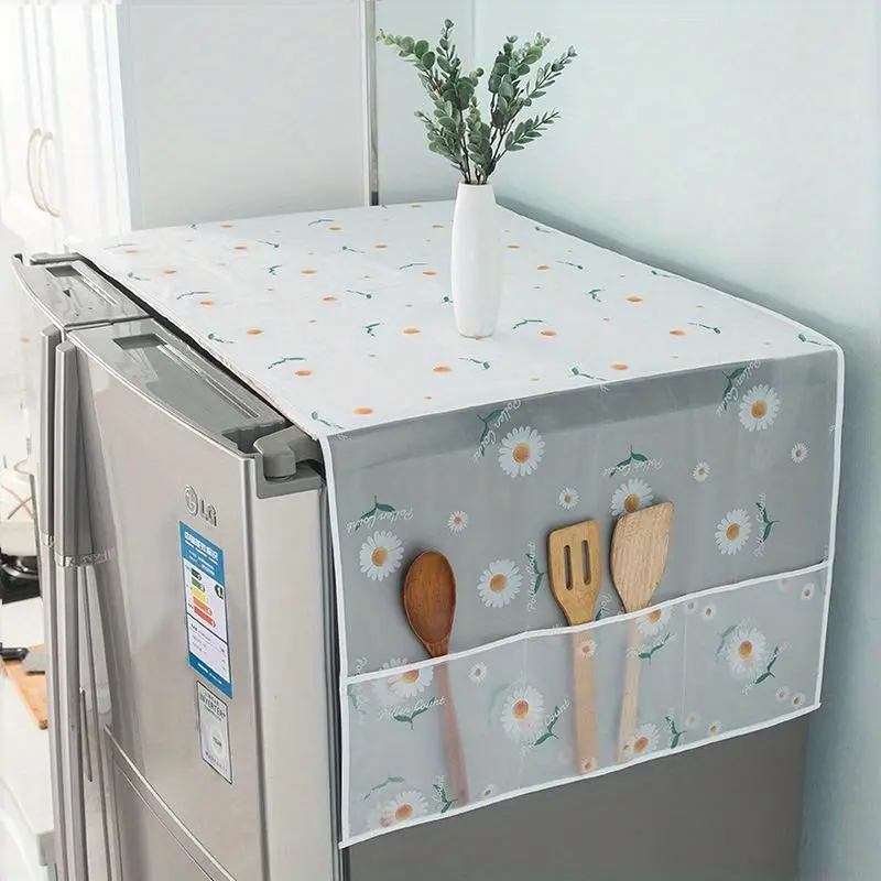 1count Multi-Functional Refrigerator Dust Cover with Pockets, Outdoor Camping, Fabric Appliance Top Cover, Modern Storage Box for Home and Kitchen, Dustproof Cover