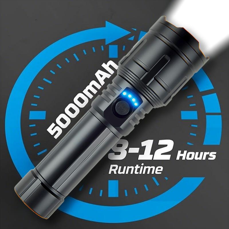 LED flashlight, high brightness, with a focusing lens, super bright rechargeable, 5000mah large battery, all-aluminum material, variable focus, five lighting modes, essential for camping, suitable for outdoor and home use LED flashlight, high brightness, with a focusing lens, super bright rechargeable, 5000mah large battery, all-aluminum material, variable focus, five lighting modes, essential for camping, suitable for outdoor and home use