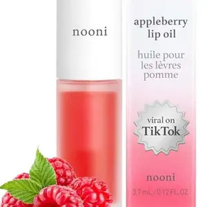 NOONI Vegan Appleseed Lip Oil - Appleberry | Long-Lasting, Moisturizing, Plumping, Revitalizing for Dry Lips, Waterproof, No Peel Off, Korean Tint, Hydrating, Nourishing Crystal Clear, 0.12 FL Oz