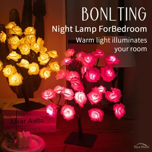 Valentine's Day Gift Romantic Rose Night Light USB Rechargeable 3 Colors Changing LED Mood Lamp for Bedroom Decor Perfect Surprise Proposal Anniversary Birthday Wedding Mother's Day