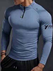 Premium Quarter Zip Mens Gym Shirt Slim Fit Long Sleeve Athletic Top Mock Neck Moisture-Wicking Sportswear for Outdoor Running GymTok Aesthetic Streetwear Mock Neck Design Quarter Zip Closure Dry Fit Wicking