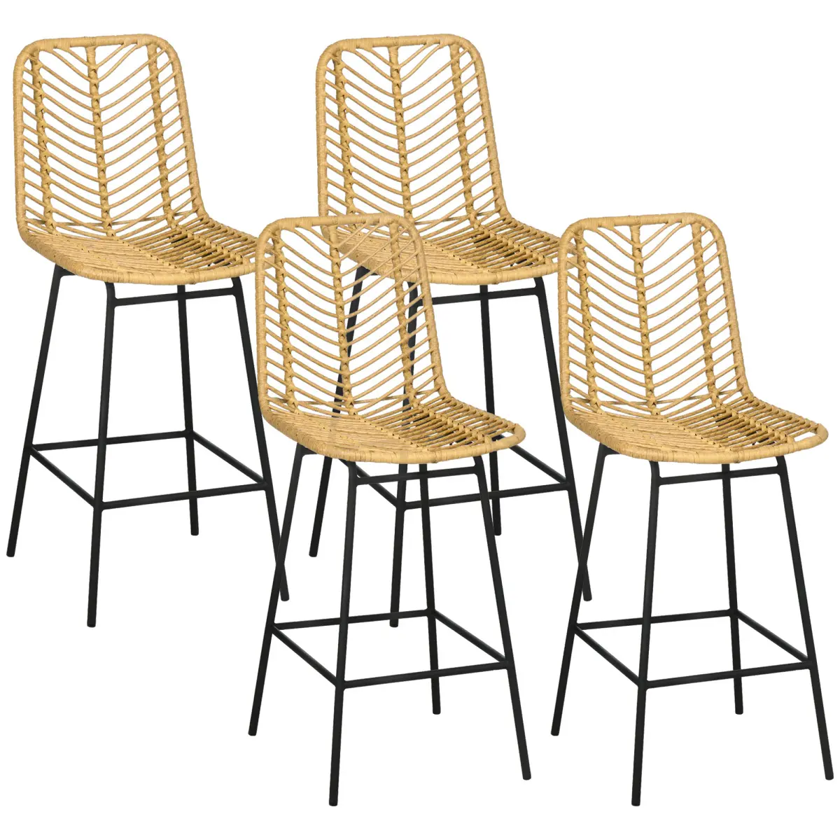 Yellow 26" Counter Height Rattan Bar Stools (Set of 4, 264 lbs Capacity) - Vintage Home Bar Boho Indoor Chairs with Hollow Weave Seat & Back, Footrest, Non-Skid Pads, Breathable Design, 16.75" W x 20.5" D x 40.25" H, Assembly Required
