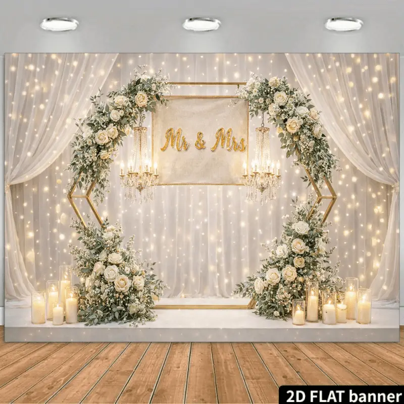 Wedding & Romantic Celebration Backdrop – Beige Floral Heart Frame Tapestry, Wall Hanging, Photography Background, Polyester HD Print, Party, Event, Indoor, Decor