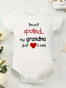 100% Pure Cotton Baby Onesies "I'm Not Spoiled My Grandma Just Loves Me" Letter Print, Soft Casual Round Neck Baby Romper