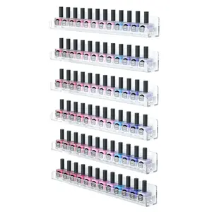 Nail Polish Wall Rack: 6-tier storage shelf, 15-inch clear acrylic nail polish organizer, holds 66 to 90 nail polish bottles, multi-functional floating acrylic shelf (15-inch, clear style) | Nail Polish Storage Rack