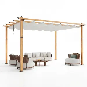 Garvee 10x13 ft Outdoor Pergola with Adjustable Canopy, Reinforced Aluminum Frame, Metal Gazebo for Porch, Garden, Sun Shade, Beach Pavilion, Grape Trellis, Grill, Backyard, and Deck in Wood-Grain & Khaki