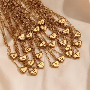 Women's Stainless Steel Tiny Love Heart Locket Alphabet Pendant Choker Necklace Gold Plated Adjustable Chains 18 Inch Stylish Elegant Gift