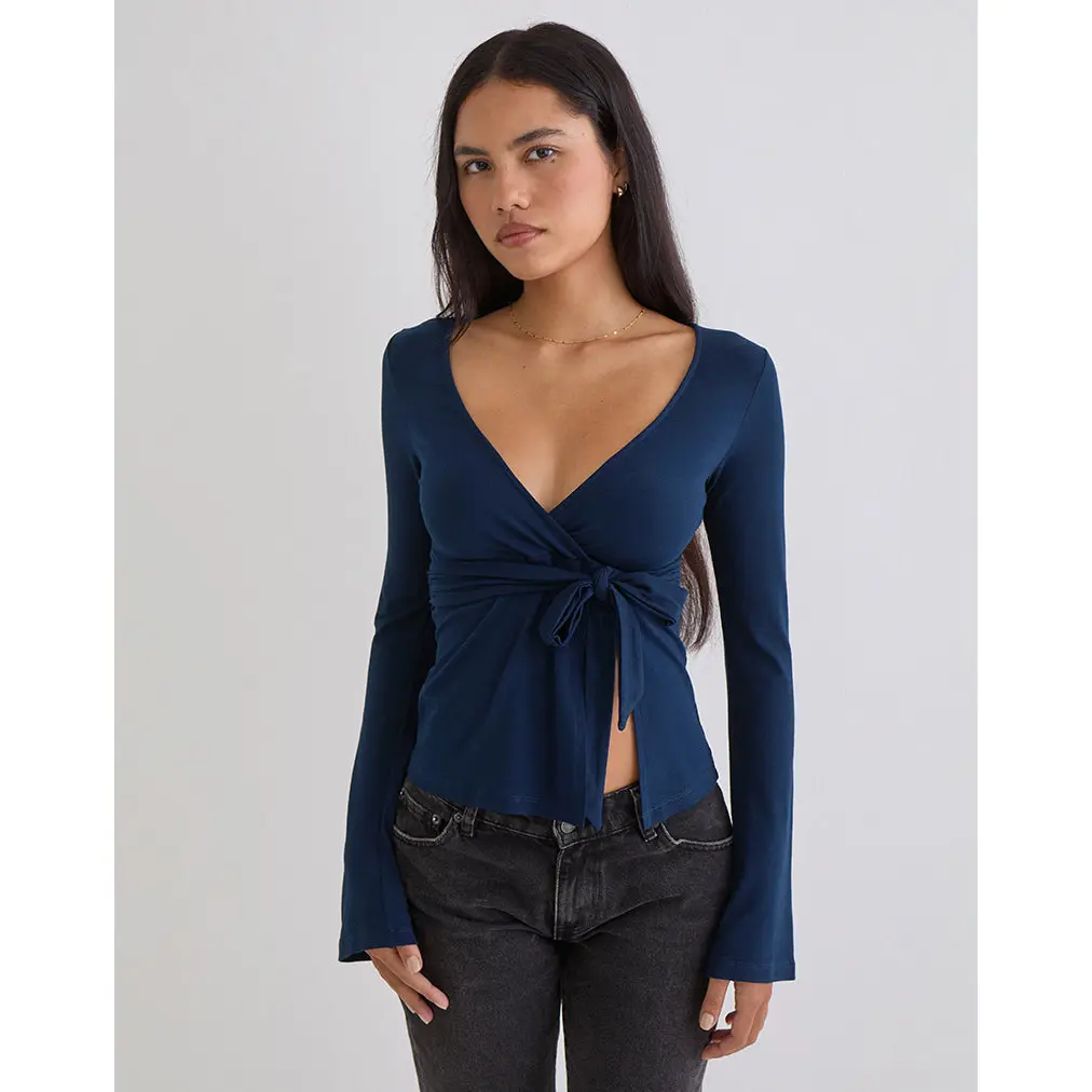 Lamae Wrap Top in Navy