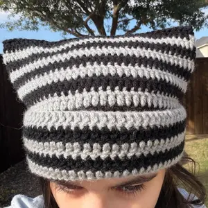 Crochet Cat Hat Beanie For Men & Women Y2K Handmade Striped Plain Vintage Grunge Cozy Comfortable Warm Custom Sizing Available