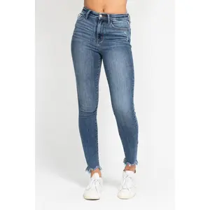 Judy Blue High Waist Destroy & Shark Bite Hem Skinny Denim Jeans 82491