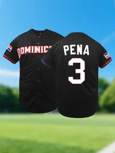 Dominican Republic Men's Baseball Shirt,Dominicana #3 Casual Short Sleeve V Neck Sportswear, Breathable Loose Fit Baseball Jersey, Suitable for Outdoor Sports, All Seasons, Unisex, Gift for Training,Thanksgiving,Christmas,New Year