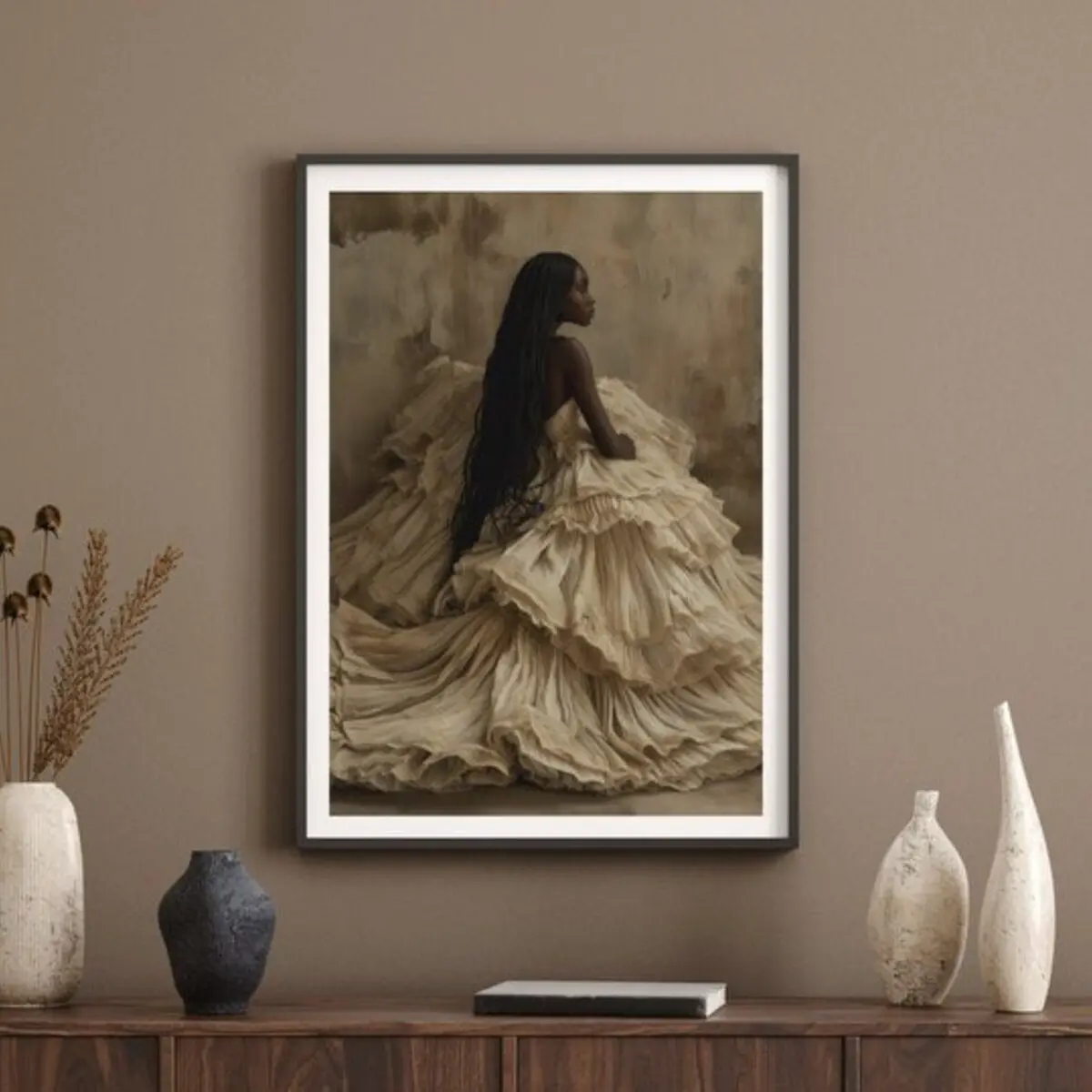 Tobi Black Woman Wall Art – Elegant African Woman Portrait Poster, Afrocentric Female Illustration, Modern Cultural Home Decor, Unframed