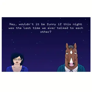 <BoJack Horseman> Wooden Frame Canvas Wall Art - "Would it be interesting if tonight was our last conversation?"Starry Night Design and BoJack Characters - Playful Decorations for Halloween, Christmas, Easter, Thanksgiving, Home Party Decorations, F