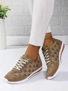 Women's Fashionable Floral Pattern Lace Up Low Top Sneakers, Casual Comfortable Breathable Sports Running Shoes, All-match Basic Shoes for Daily Wear, Sporty Running Shoes