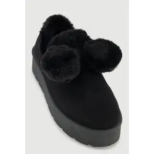 Faux Fur Pom Pom Platform Clogs