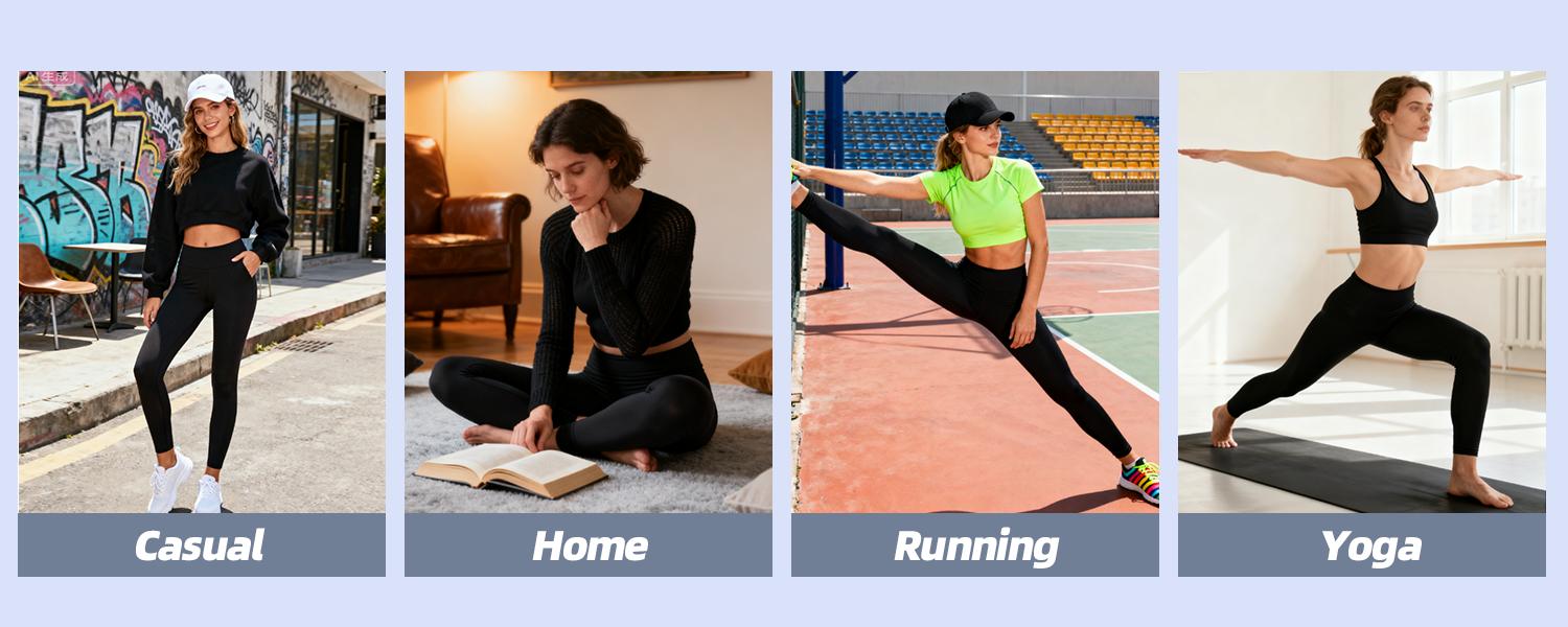 CHRLEISURE 3PCS Leggings with Pockets High Waist Women's Workout Wear Pants for Yoga Regular style and Fleece-lined style