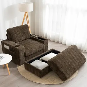 42" Oversized Sofa Chair Chaise Lounge Indoor,Faux Rabbit Fur Sleeper Sofa Bed with Storage Ottoman and Armrests,Cup Holders,Upholstered Sleeper Chair,Reading Couch with Deep Seat for Living Room,Bedroom,4 Colors