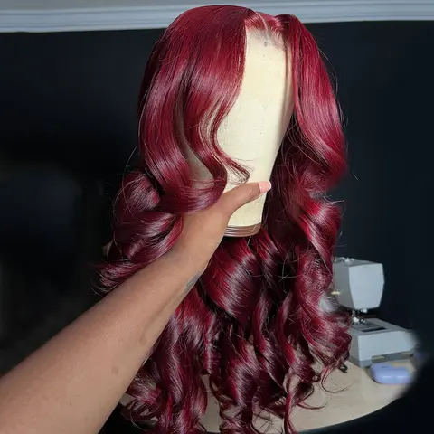 99j 13x4 Transparent Lace Front Wigs Human Hair Long Length Dark Burgundy Wig 180% Density Brazilian 99j Body Wave Human Hair Wigs for Women Pre Plucked with Baby Hair