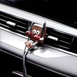 Quirky Wooden Car Cable Organizer & Decor "Ready to Fight Traffic" Dashboard Figurine Gift for Him Car ornaments Minimalist Black Walnut Car Cable Clip & Dashboard Decor Free express